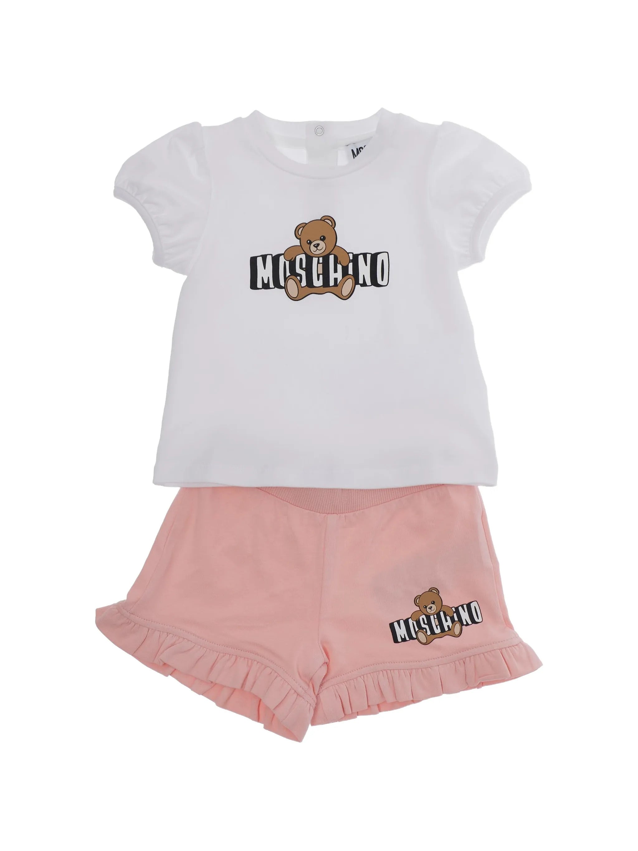 Moschino Kids 키즈 미니 라운드 넥 캡 슬리브 탑 테드 모티프