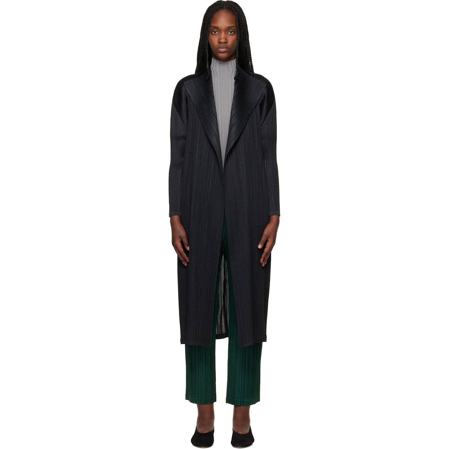 PLEATS PLEASE 블랙 파사드 코트