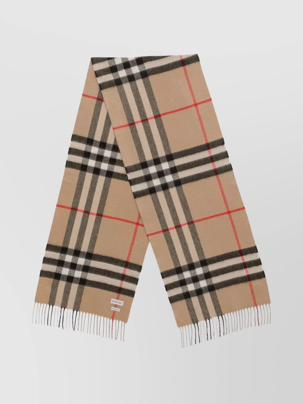 BURBERRY 체크 무늬 캐시미어 스카프 프린지 엣지