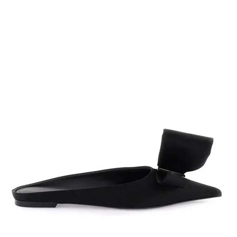 SALVATORE FERRAGAMO 비대칭 리본 새틴 뮬