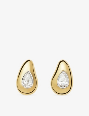 Missoma 몰튼 티어드롭 18ct 골드 버메일 플레이트 스털링 실버 0.05ct 다이아몬드 스터드 귀걸이