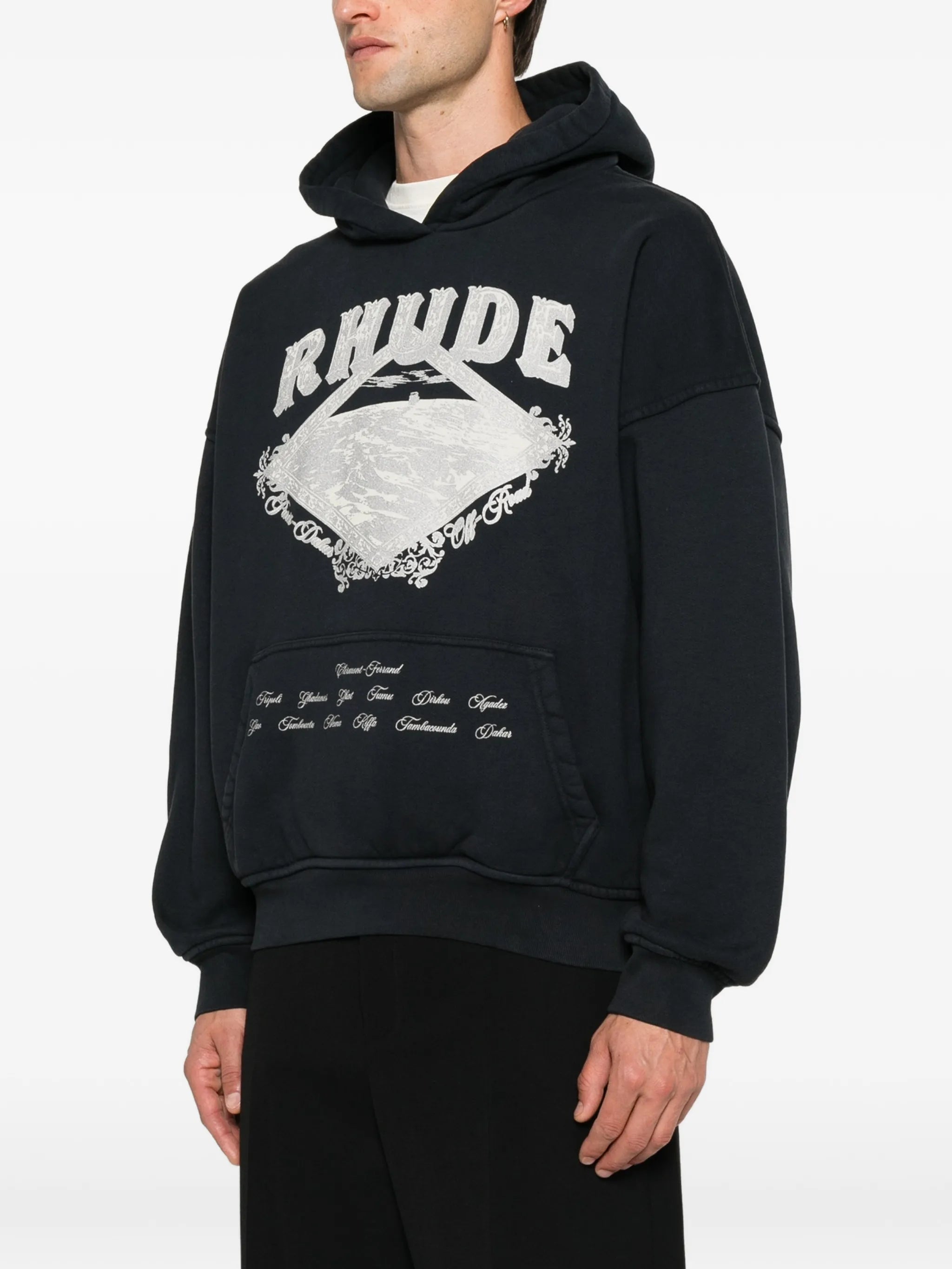 Rhude 로고 프린트 포켓 후드