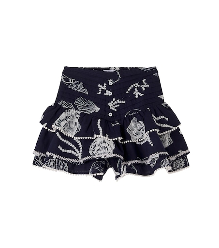 Poupette St Barth Kids 프린트 러플 코튼 스커트