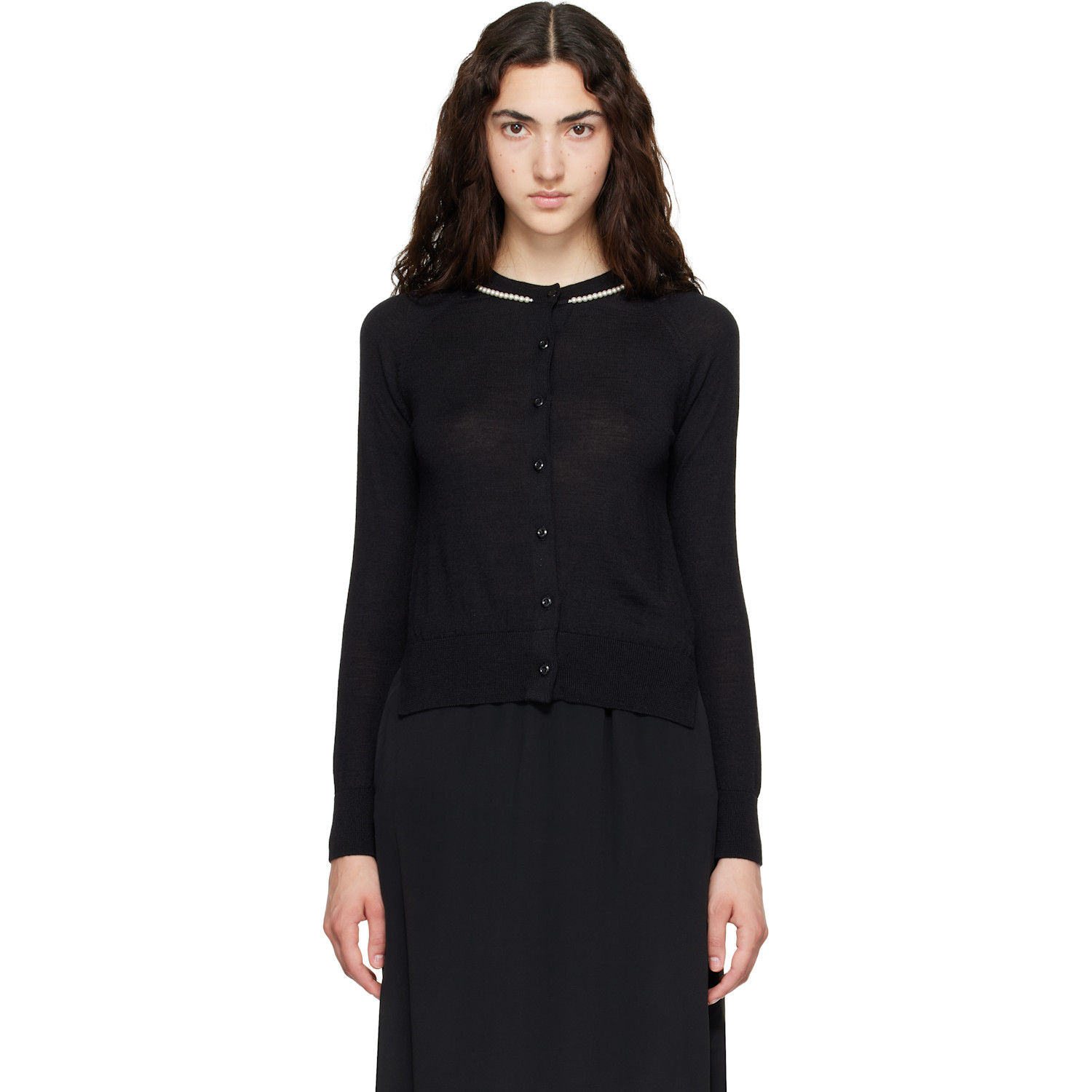 Simone Rocha 클래식 메리노 실크 가디건 블랙