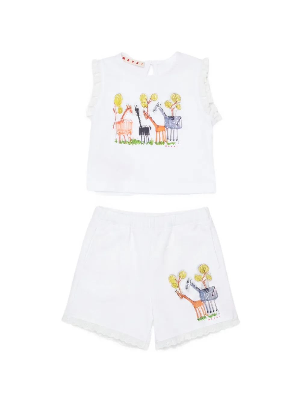 Marni Kids 기린 프린트 러플 숏 세트