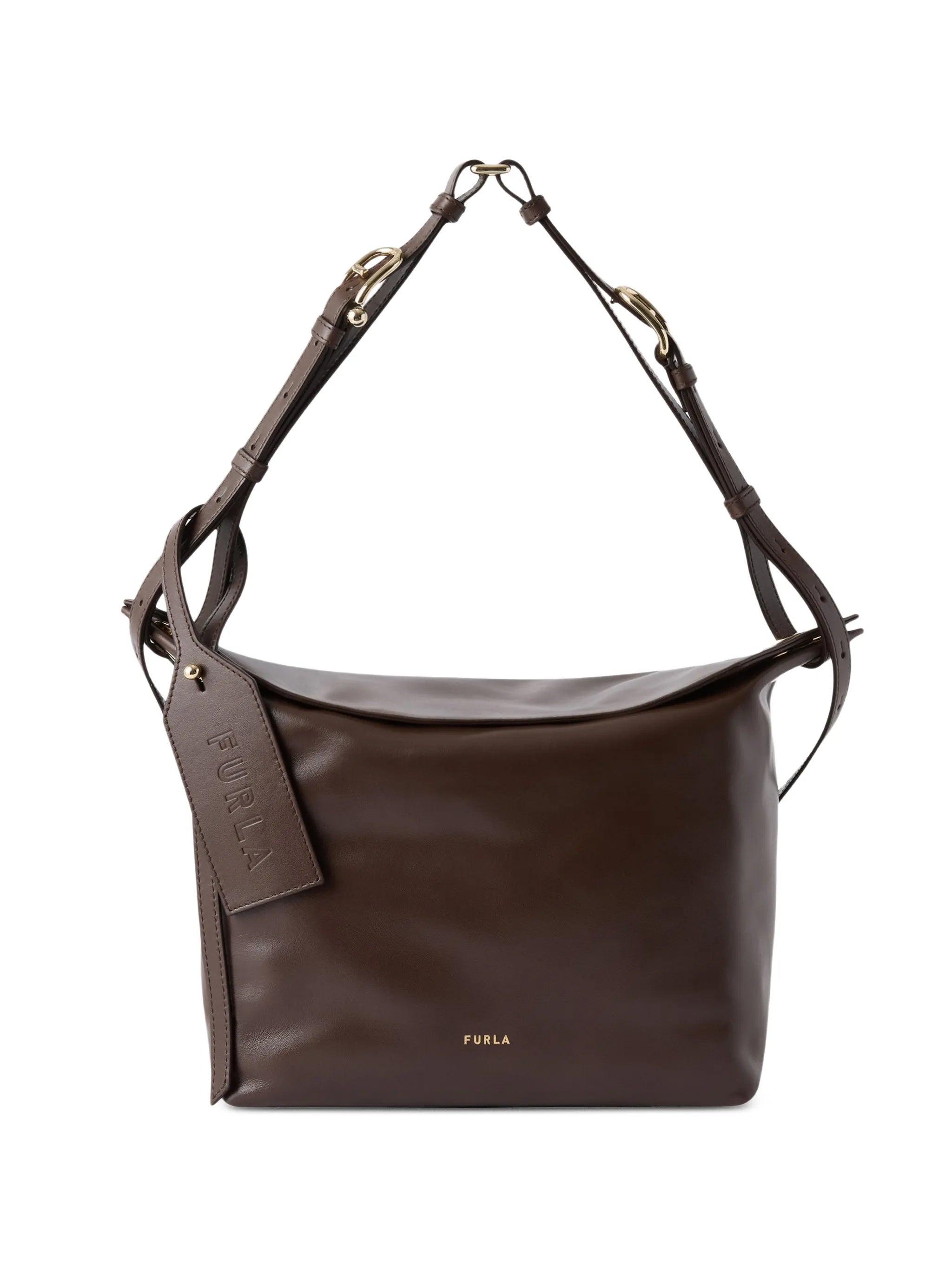 FURLA 광택 있는 사각 브라운 숄더백