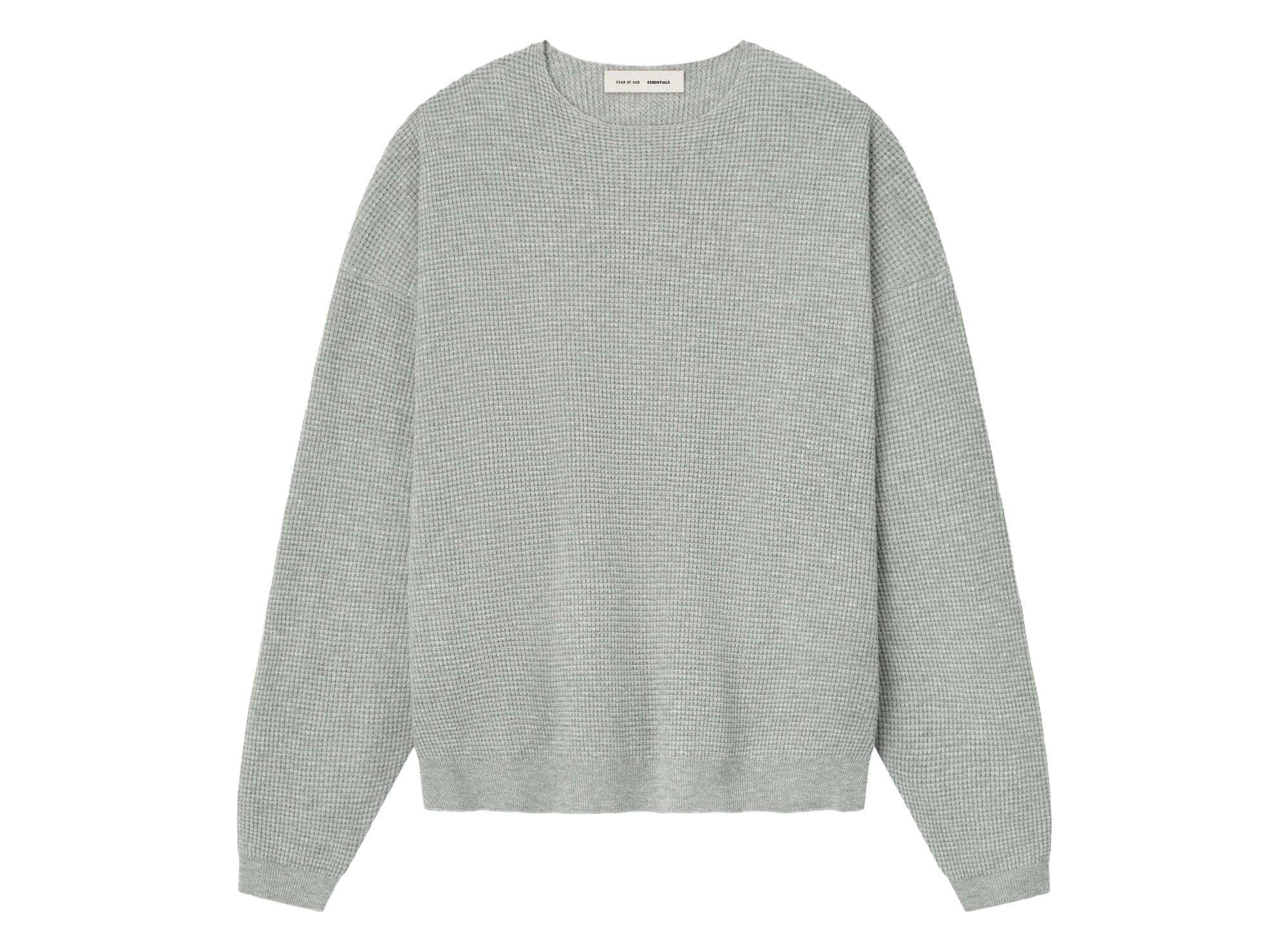 FEAR OF GOD 피어 오브 갓 에센셜스 와플 롱 슬리브 크루넥 스웨터 콘크리트 헤더