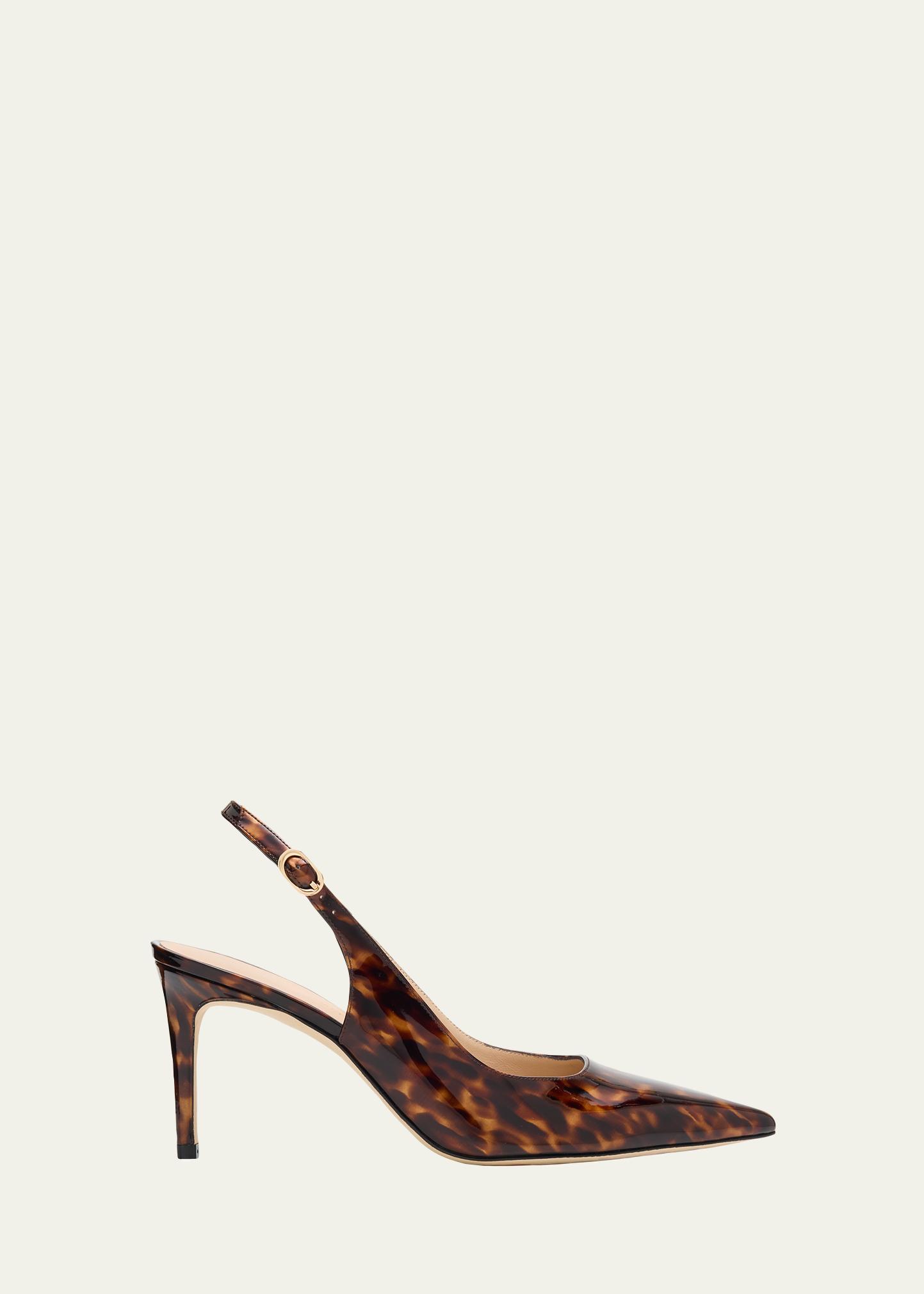 STUART WEITZMAN 75mm 스튜어트 파워 거북이 등껍질 페이턴트 가죽 슬링백 펌프스
