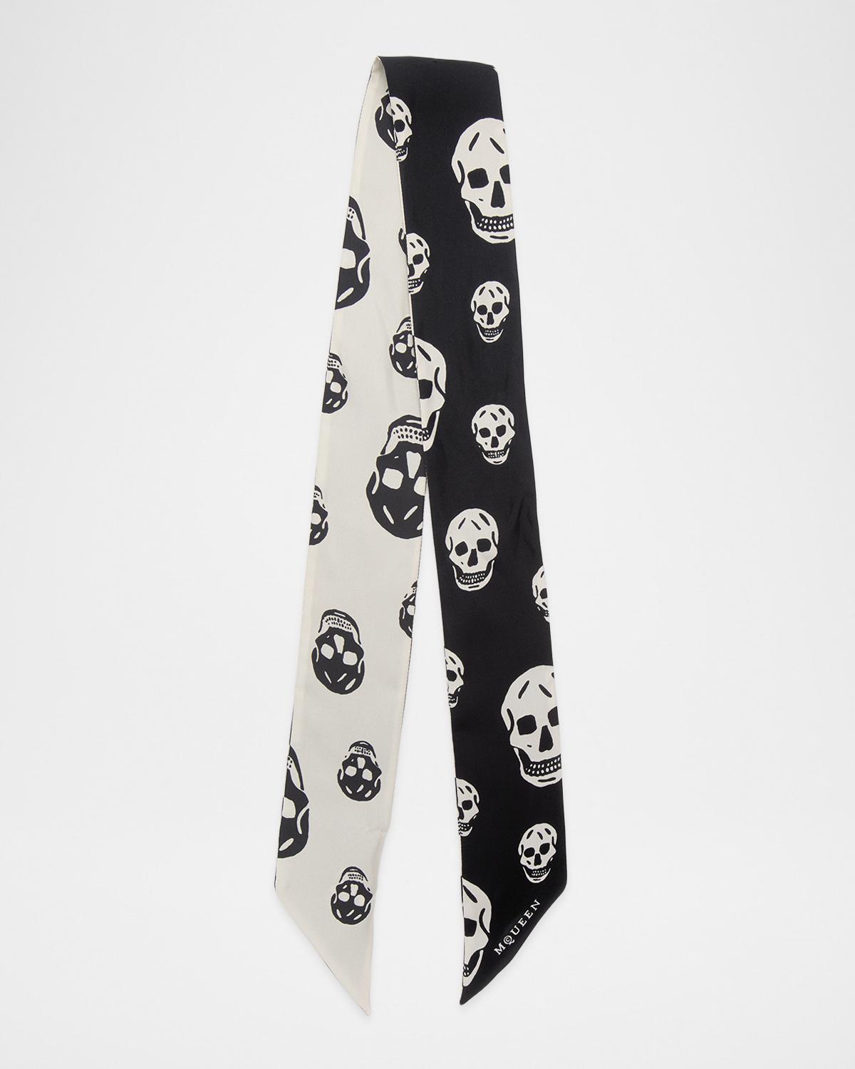ALEXANDER MCQUEEN 실크 트윌 리본 해골 스카프