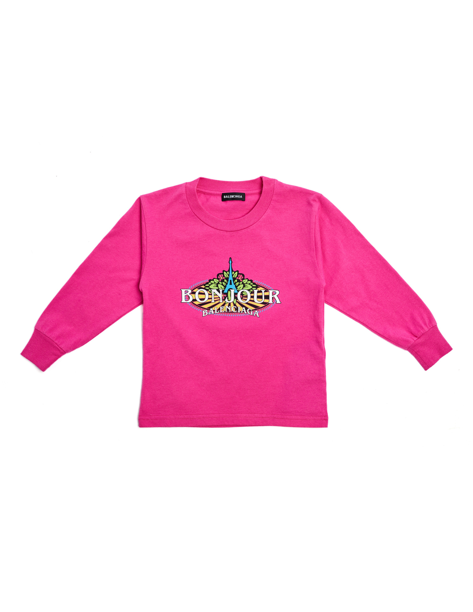 Balenciaga Kids 핑크 코튼 봉주르 긴팔 티셔츠