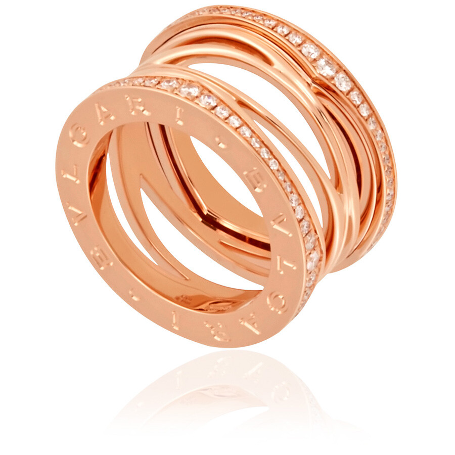 BULGARI 비 제로 원 레이디스 4 밴드 링 18 캐럿 로즈 골드 파베 사이즈 51
