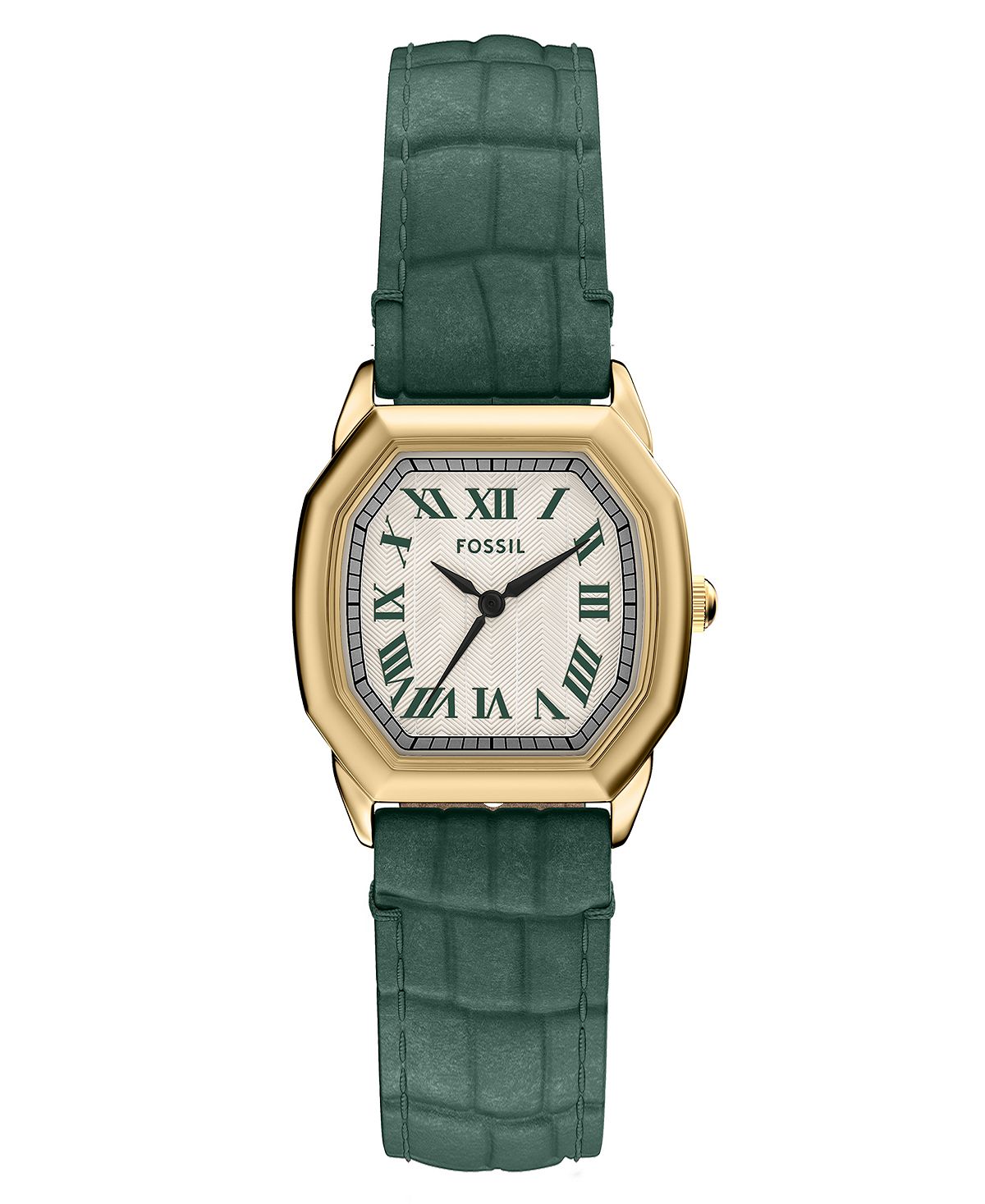 FOSSIL 할로우 쓰리핸드 그린 크로코 가죽 시계 27mm