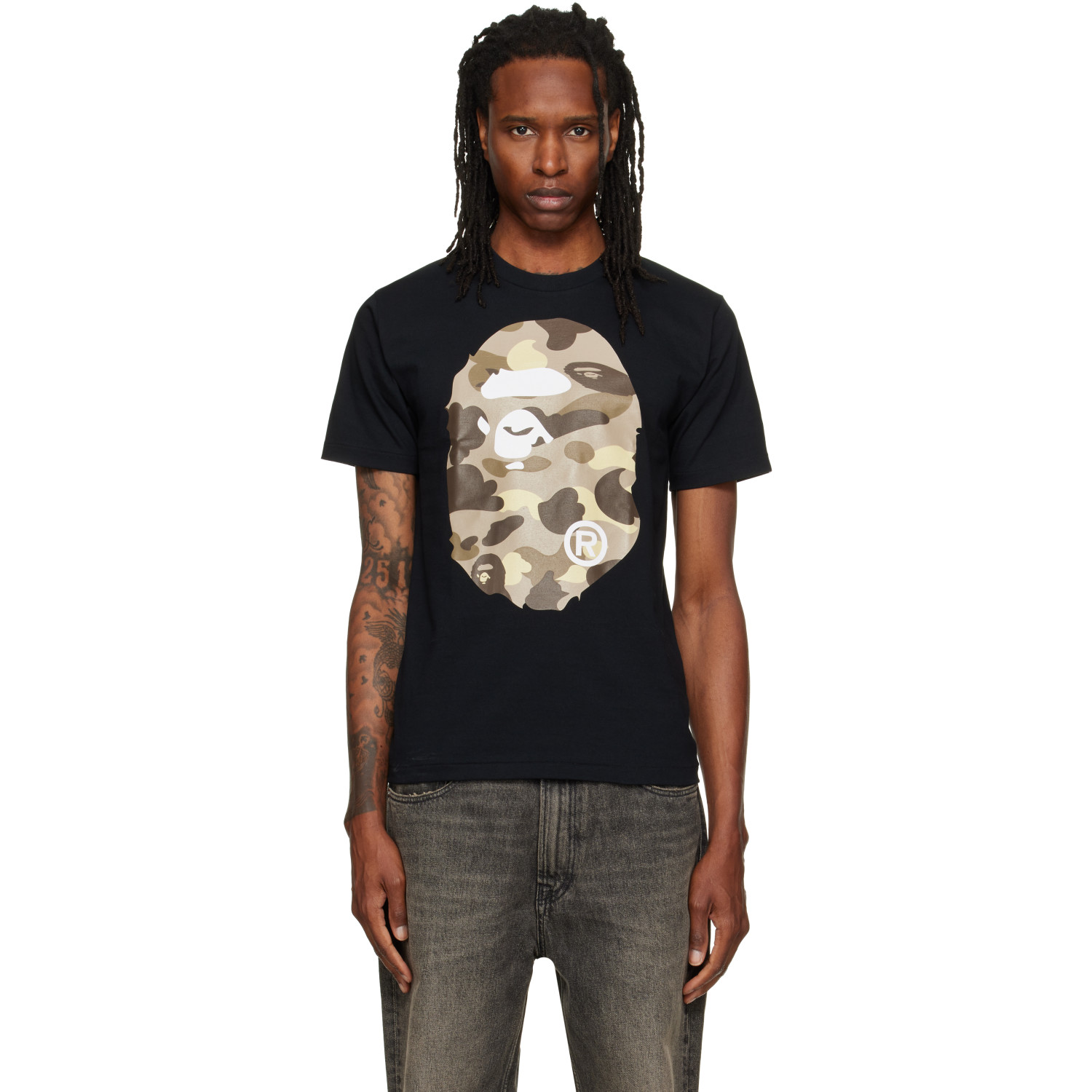 Bape 블랙 컬러 카모 빅 에이프 헤드 티셔츠