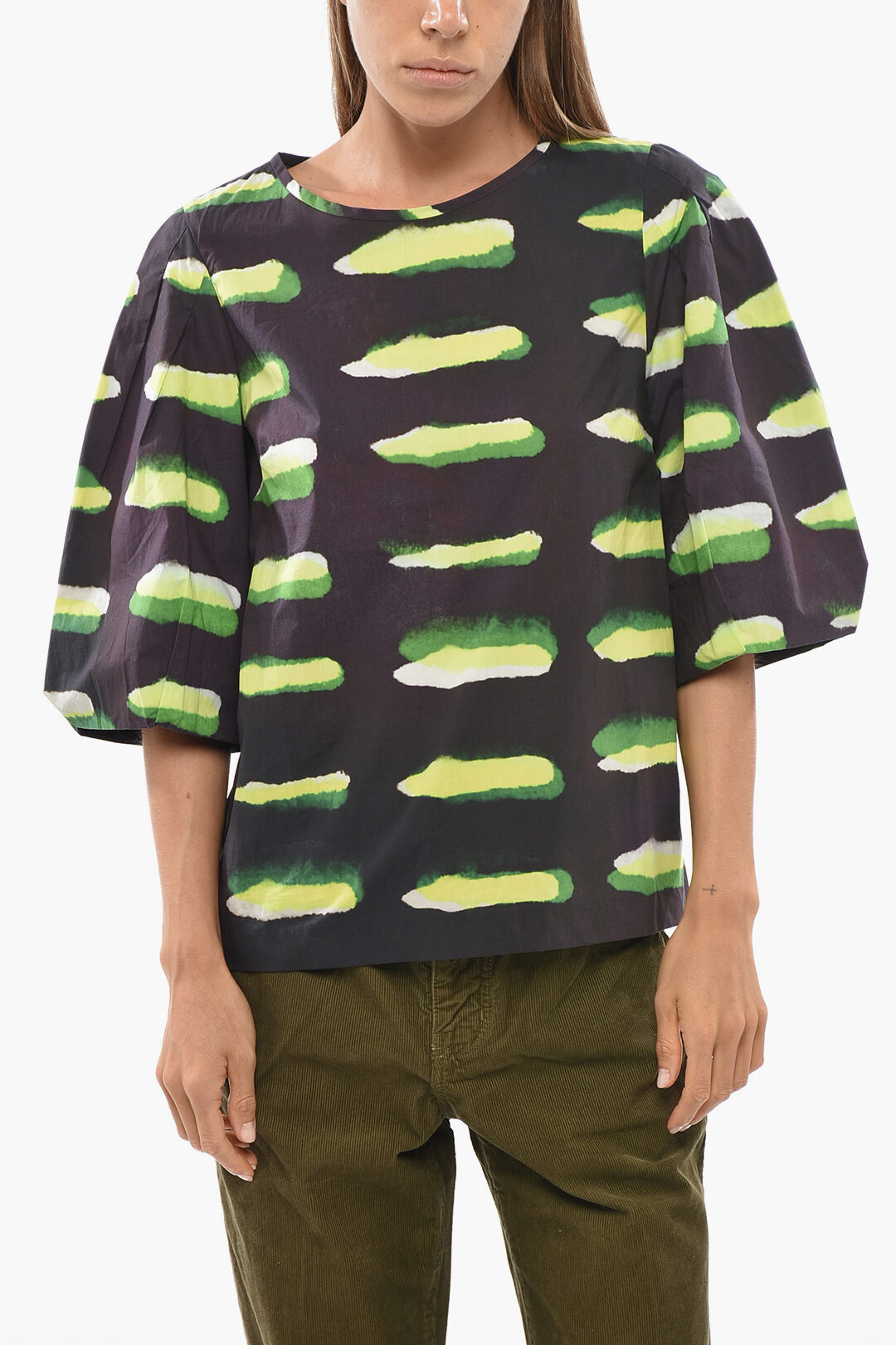 DRIES VAN NOTEN 라이트웨이트 코튼 블라우스 CEAN 애시드 워시 효과