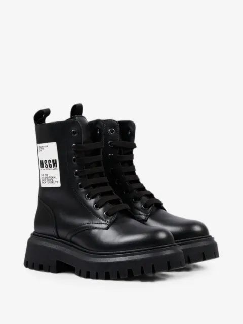 MSGM Kids 로고 패치 레이스업 앵클부츠
