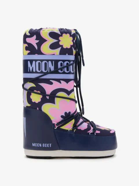 Moon Boot Kids 아이콘 플로럴 프린트 눈 부츠