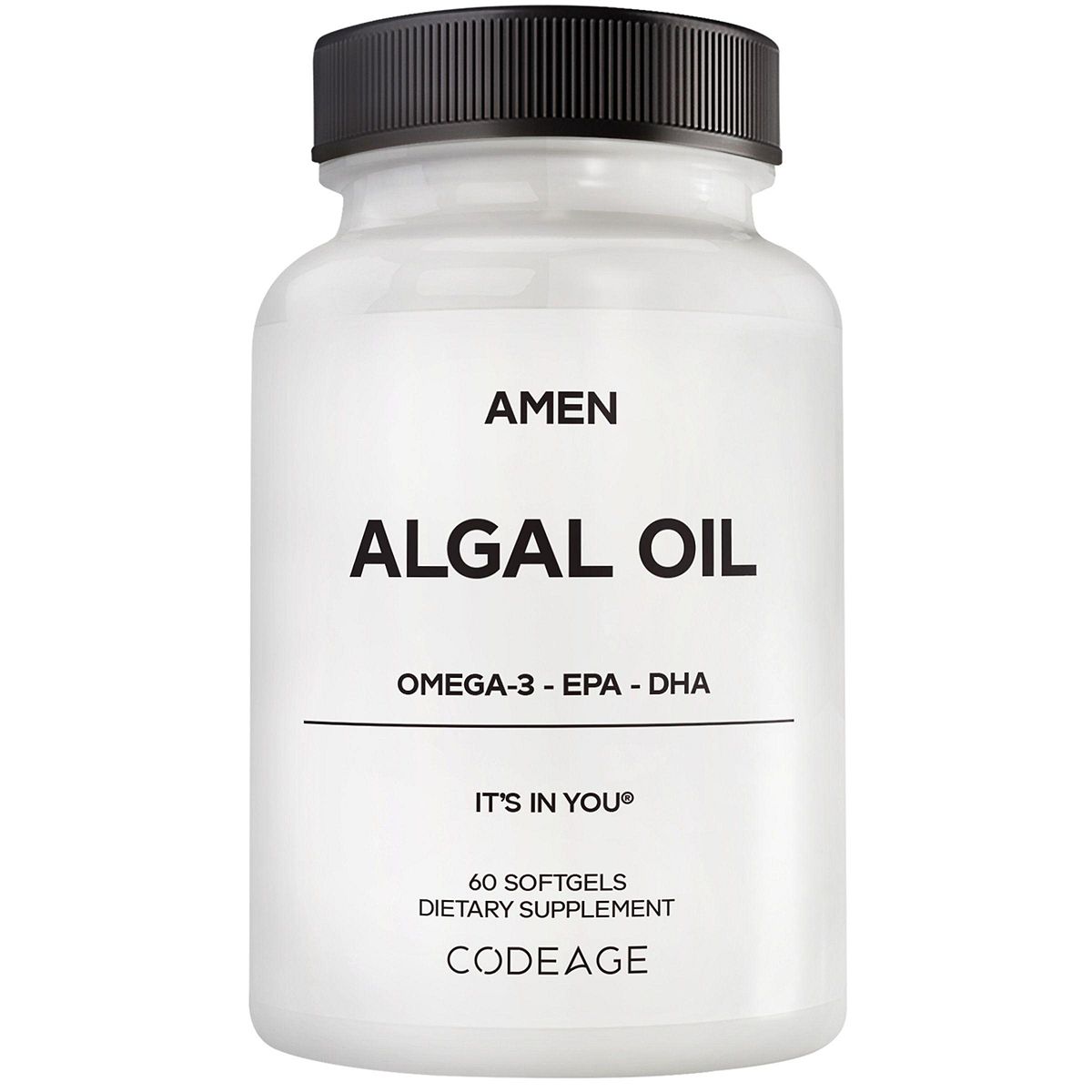 AMEN 알갈 오일 1000mg - 오메가-3 지방산 DHA 및 EPA - 식물성 미세조류 - 논 GMO - 60캡슐