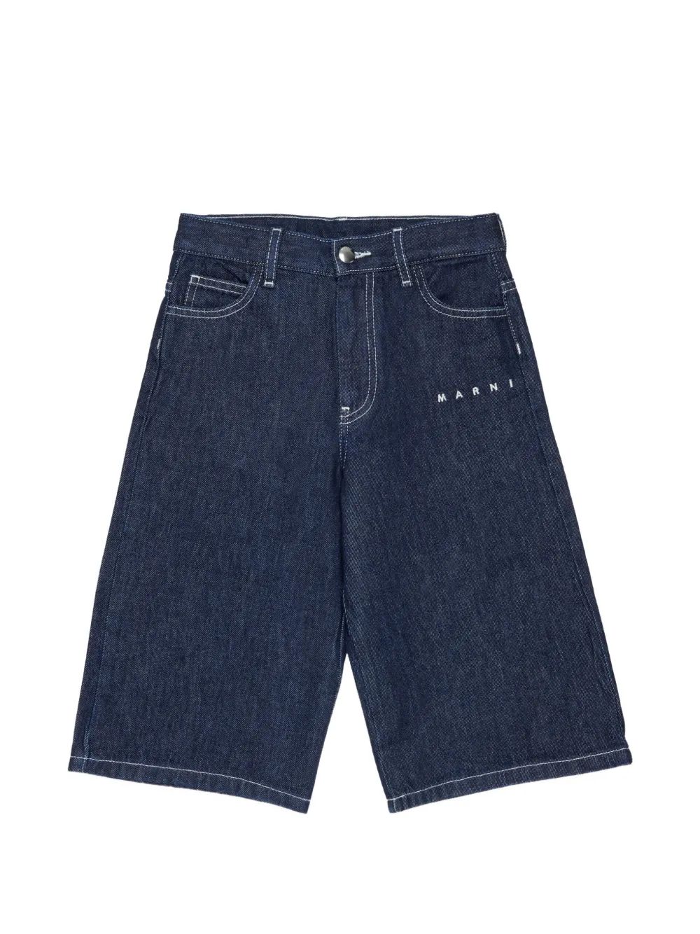 Marni Kids 로고 자수 대비 스티치 데님 쇼츠