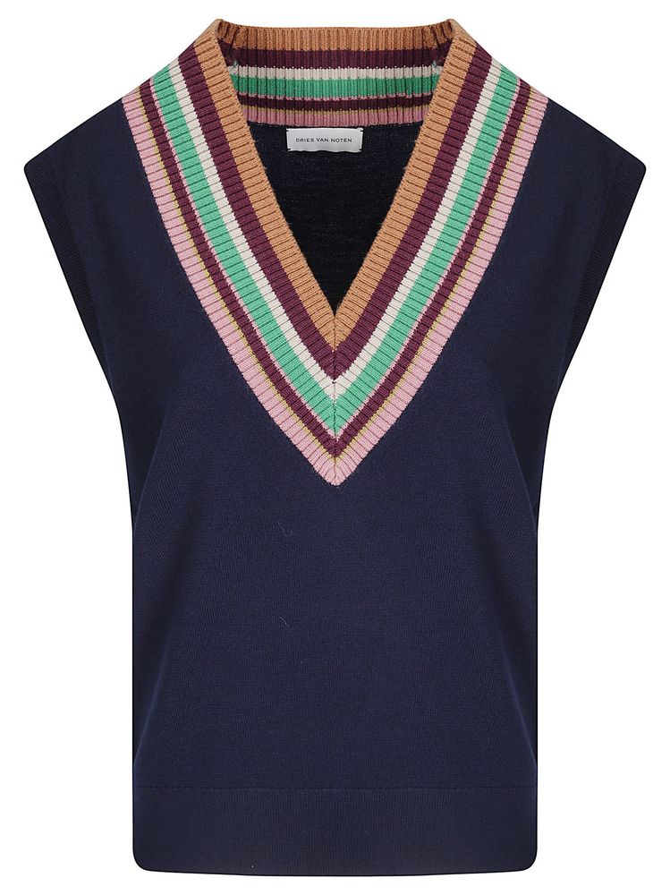 DRIES VAN NOTEN 스트라이프 V넥 탑