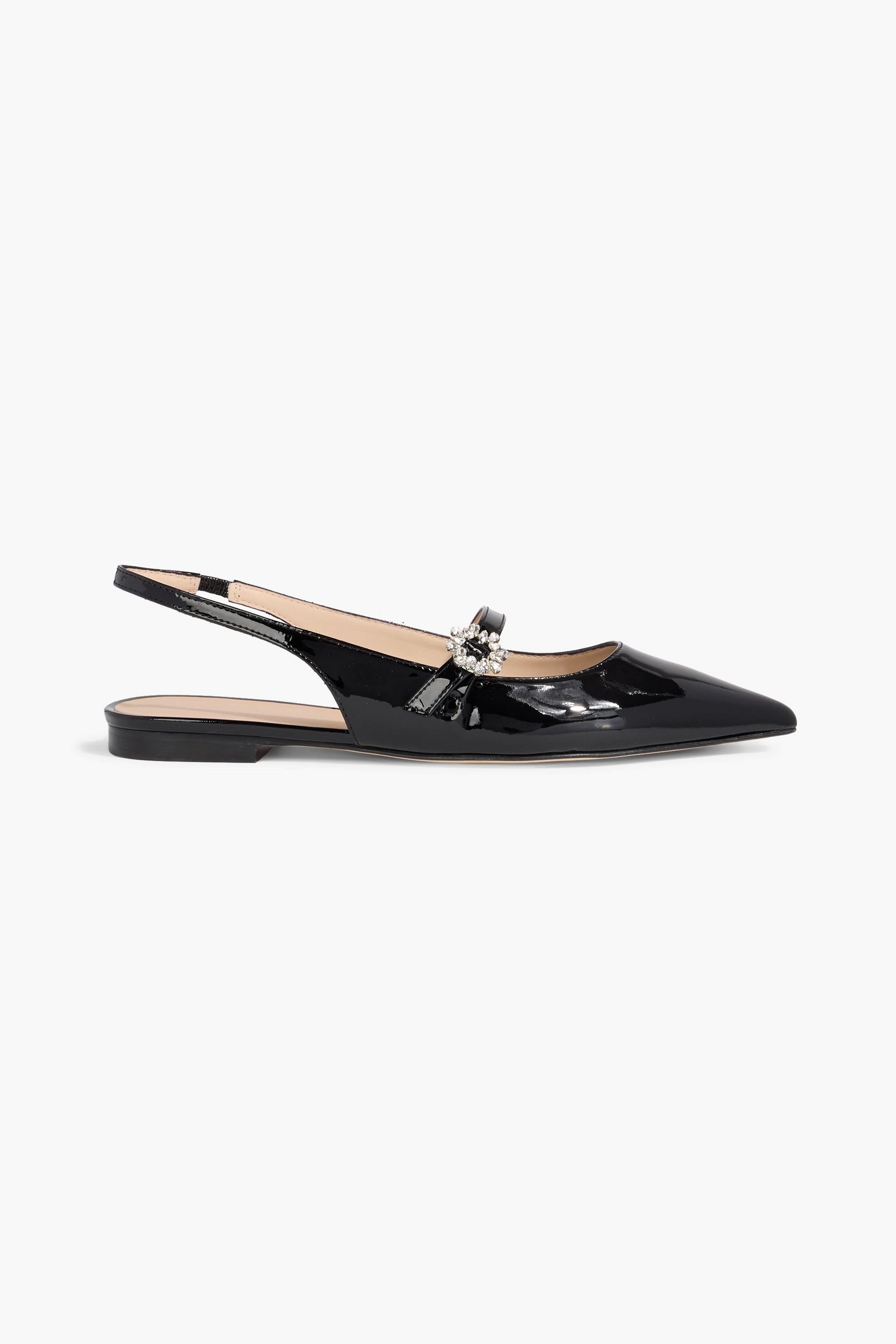 STUART WEITZMAN 아우라 크리스탈 장식 페이턴 레더 슬링백 메리 제인 플랫