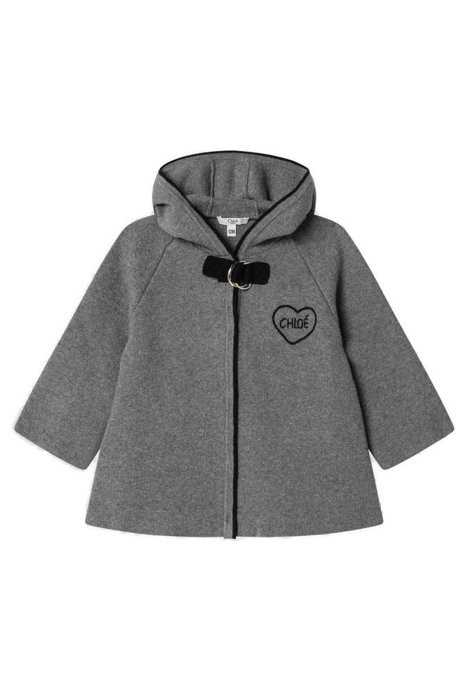 Chloe Kids 로고 자수 니트 후드 케이프