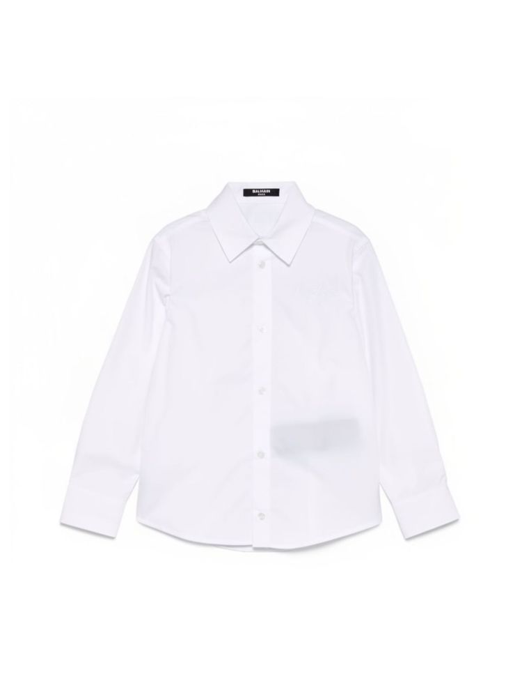 Balmain Kids 로고 자수 버튼업 셔츠