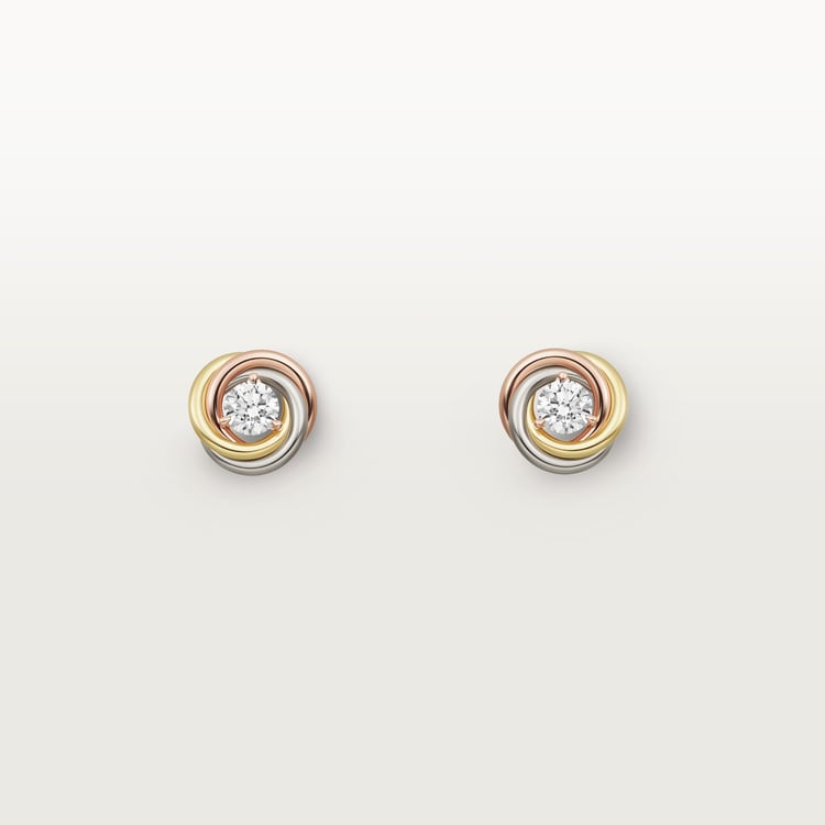 CARTIER 트리니티 스터드 이어링 브릴리언트 컷 다이아몬드