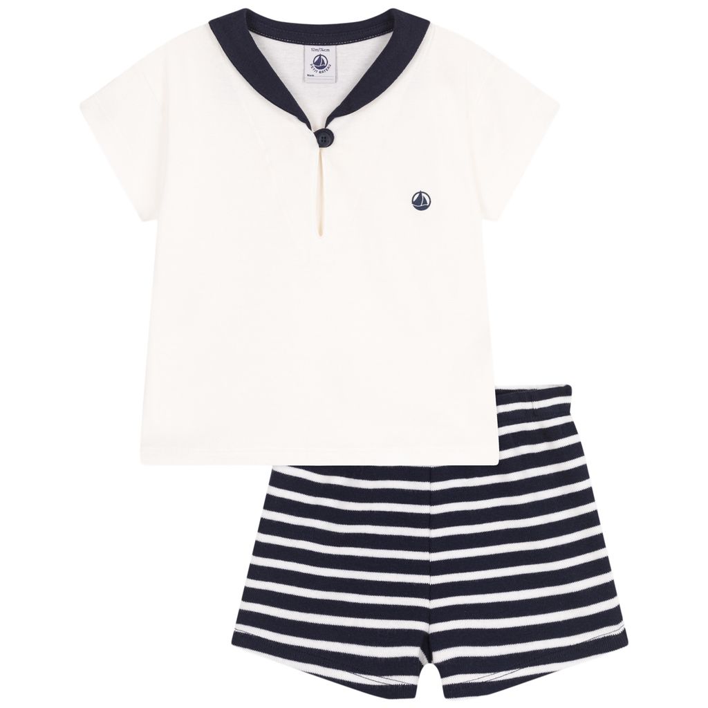 PETIT BATEAU KIDS 세일러 2피스 의류 세트 스모킹 마시멜로