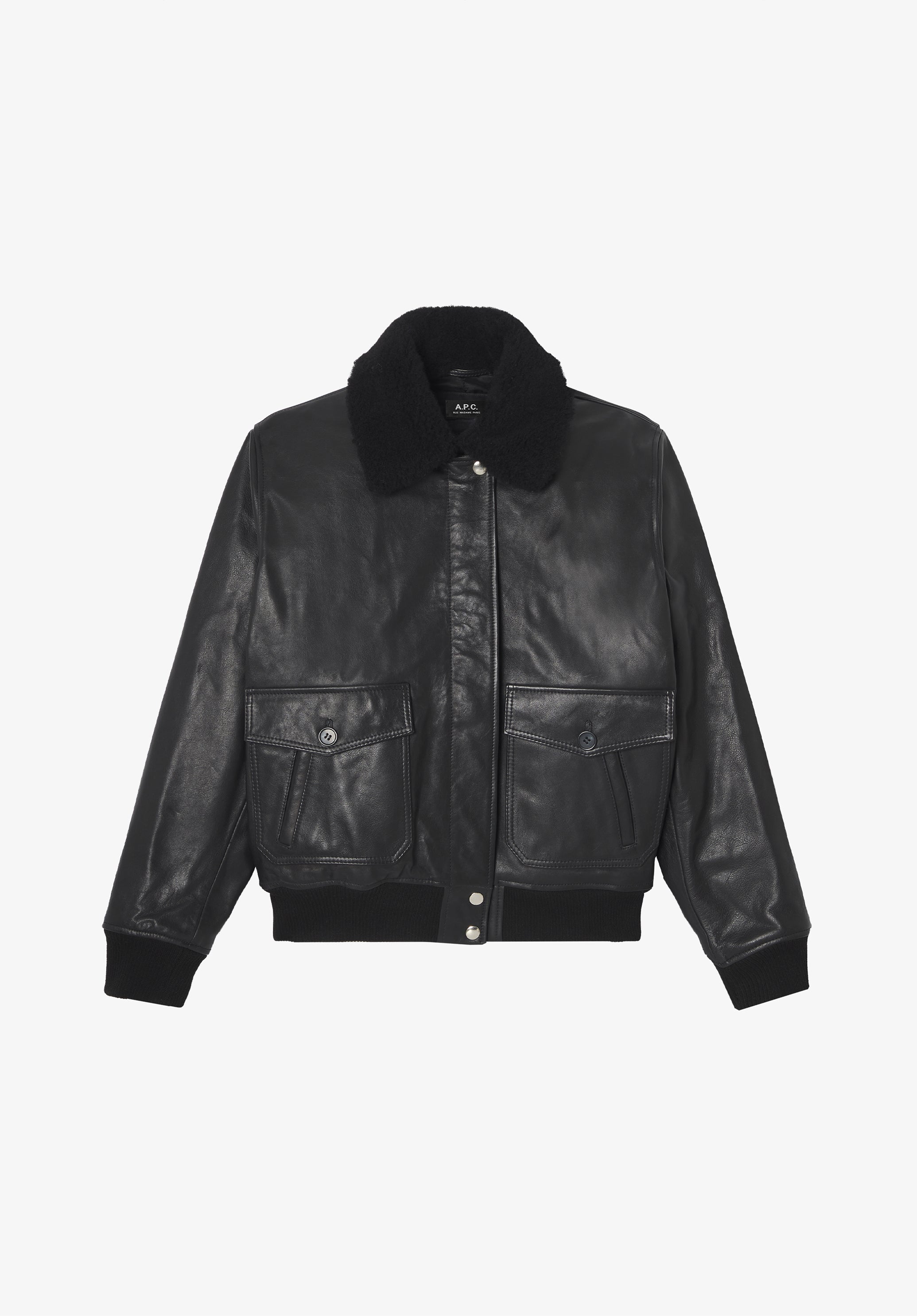 A.P.C. 블랙 가죽 봄바디어 자켓