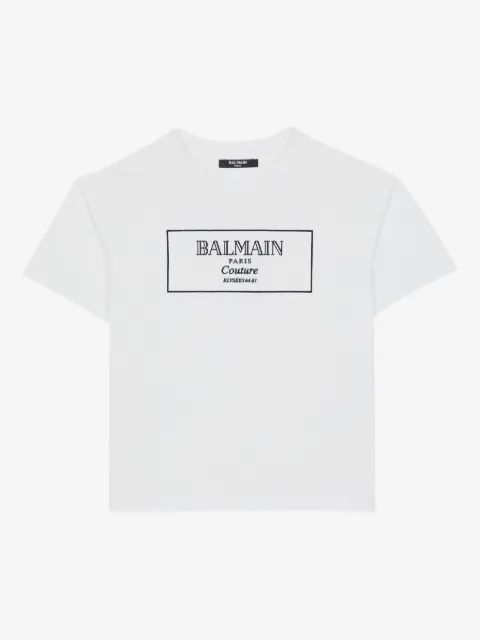 Balmain Kids 로고 자수 티셔츠