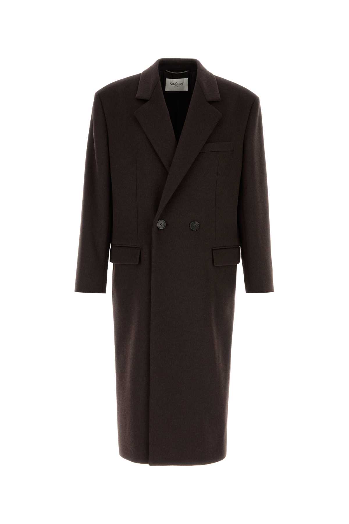 SAINT LAURENT 초콜릿 울 코트