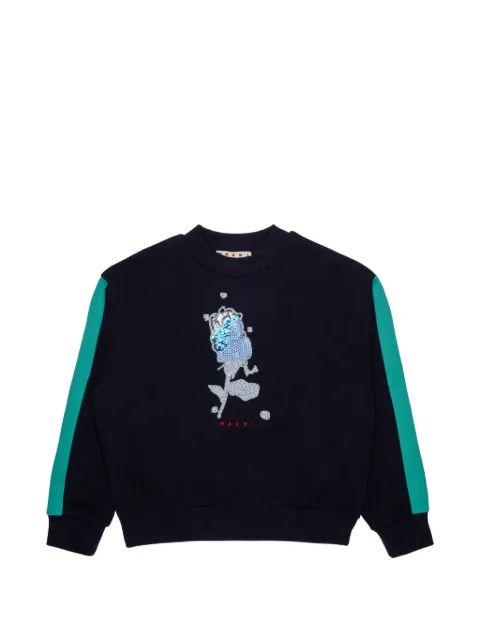 Marni Kids 스팽글 장식 사이드 스트라이프 맨투맨