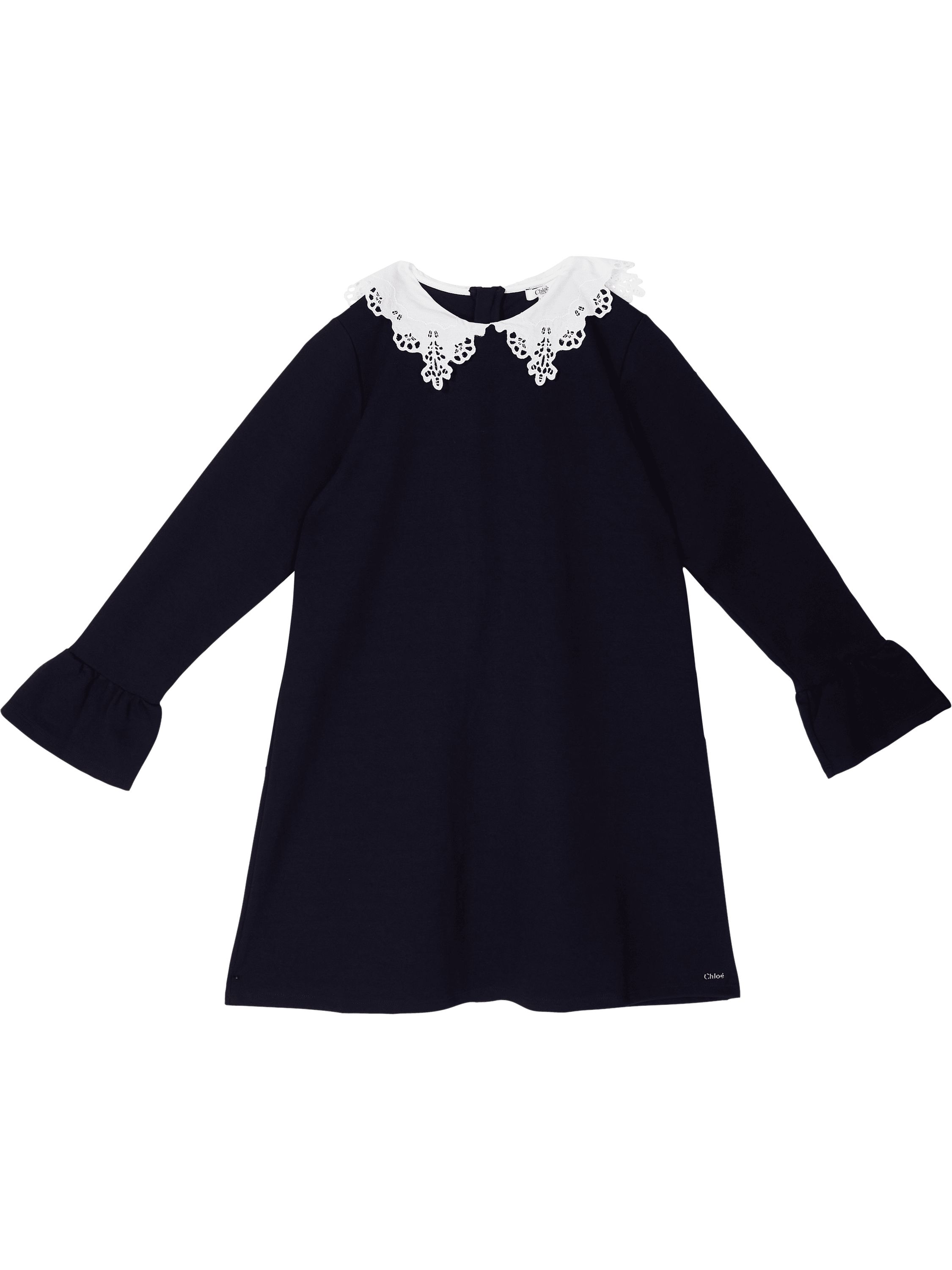 Chloe Kids 자수 네이비 블루 코튼 저지 원피스