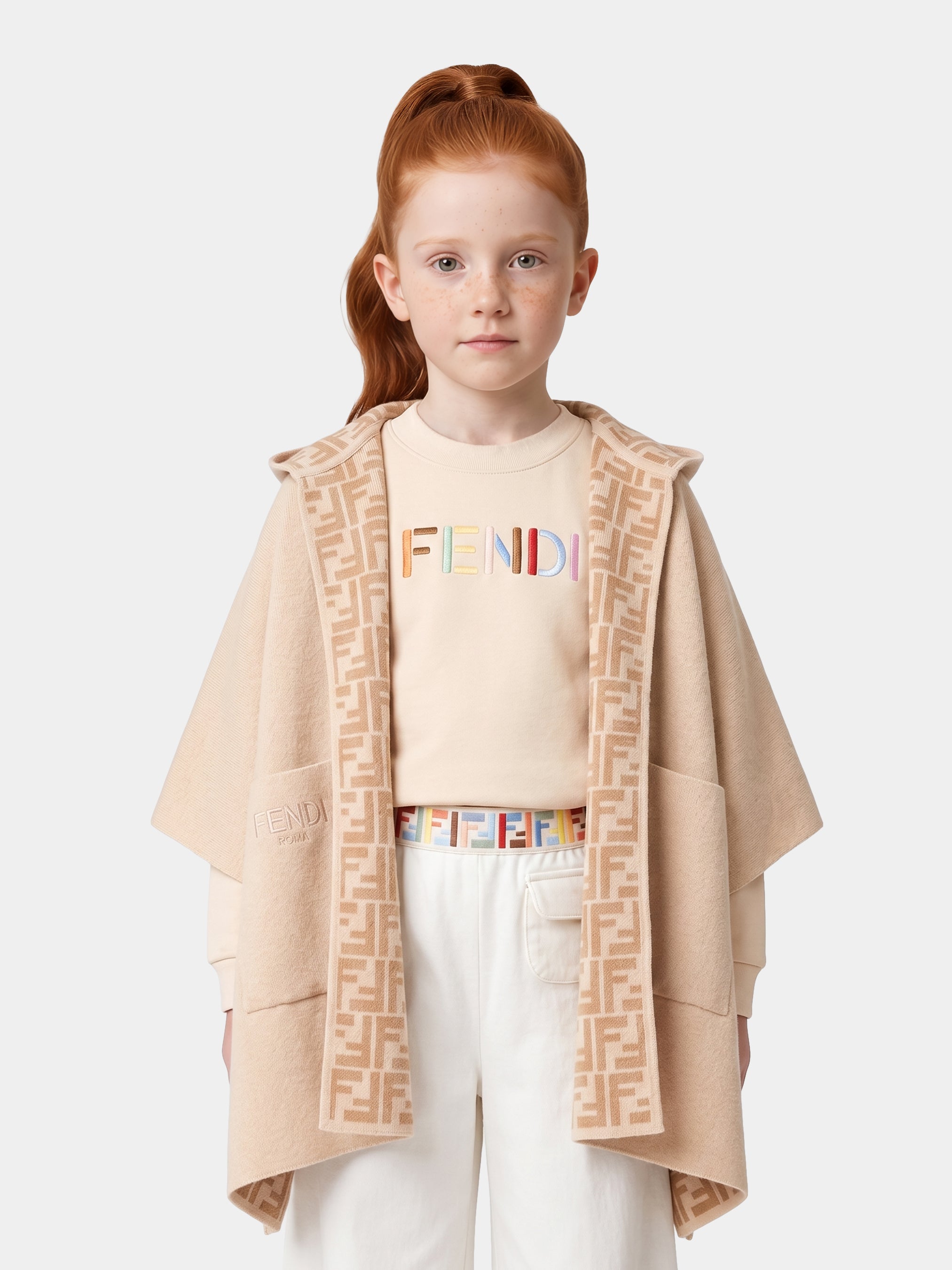 Fendi Kids 베이지 펜디 케이프 로고