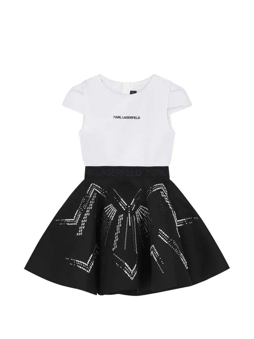 Karl Lagerfeld Kids 라인스톤 장식 플레어 미니 원피스