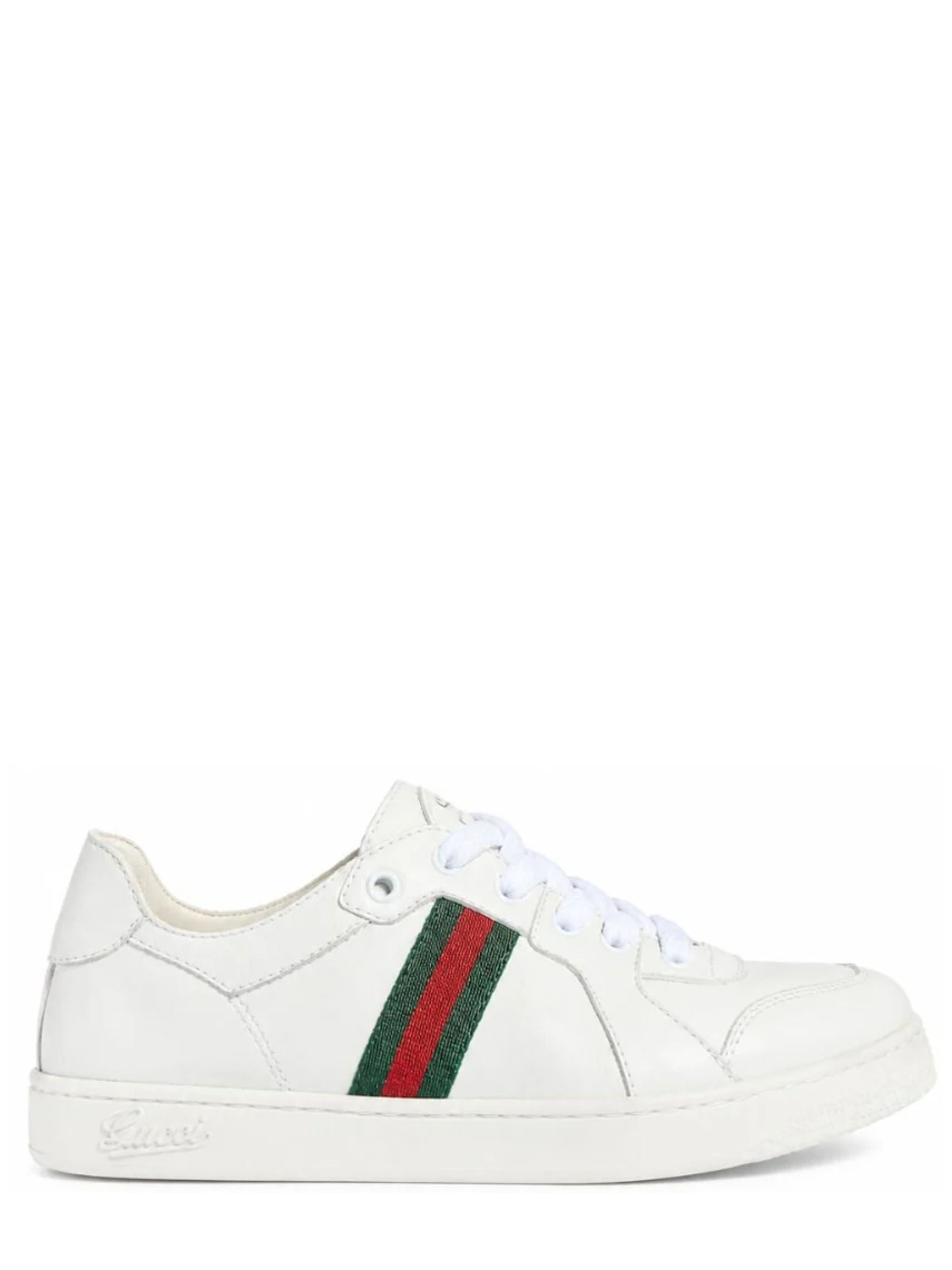 Gucci Kids 미니 가죽 로우탑 스니커즈 웹 사이드 디테일 GG 탕 로고