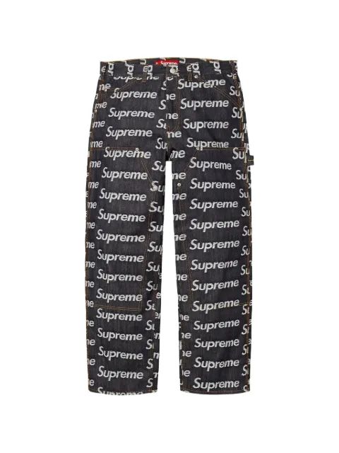 Supreme 로고 자카드 더블 니 청바지
