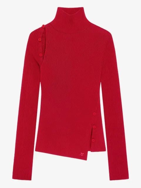 COURRÈGES 버튼 장식 리브드 터틀넥 스웨터