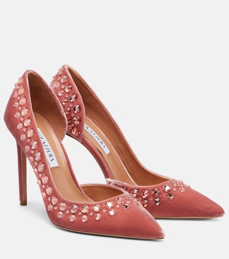 AQUAZZURA 코스믹 러브 105 엠벨리시드 벨벳 펌프스