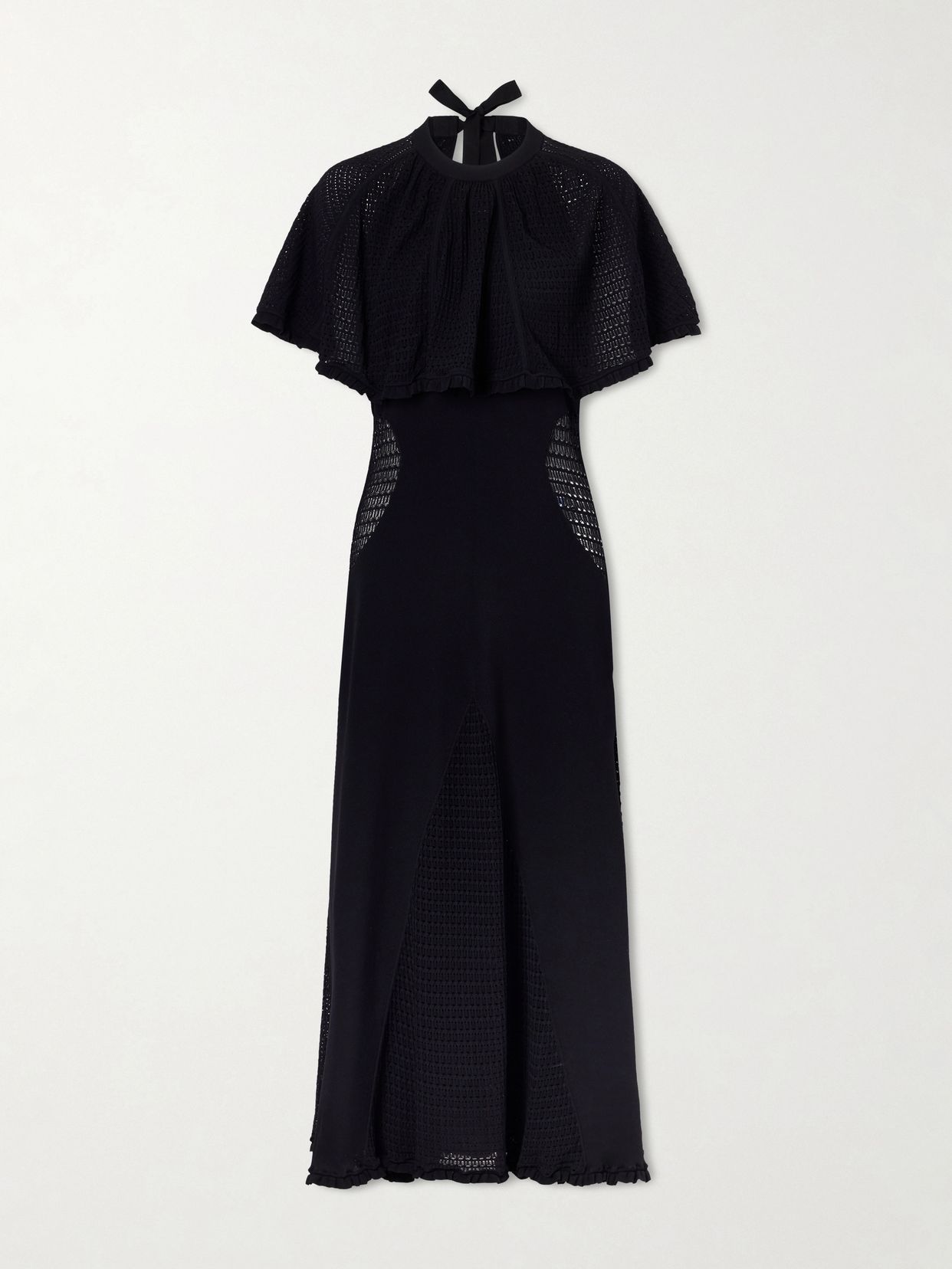 LANVIN 케이프 효과 오픈 니트 저지 미디 드레스