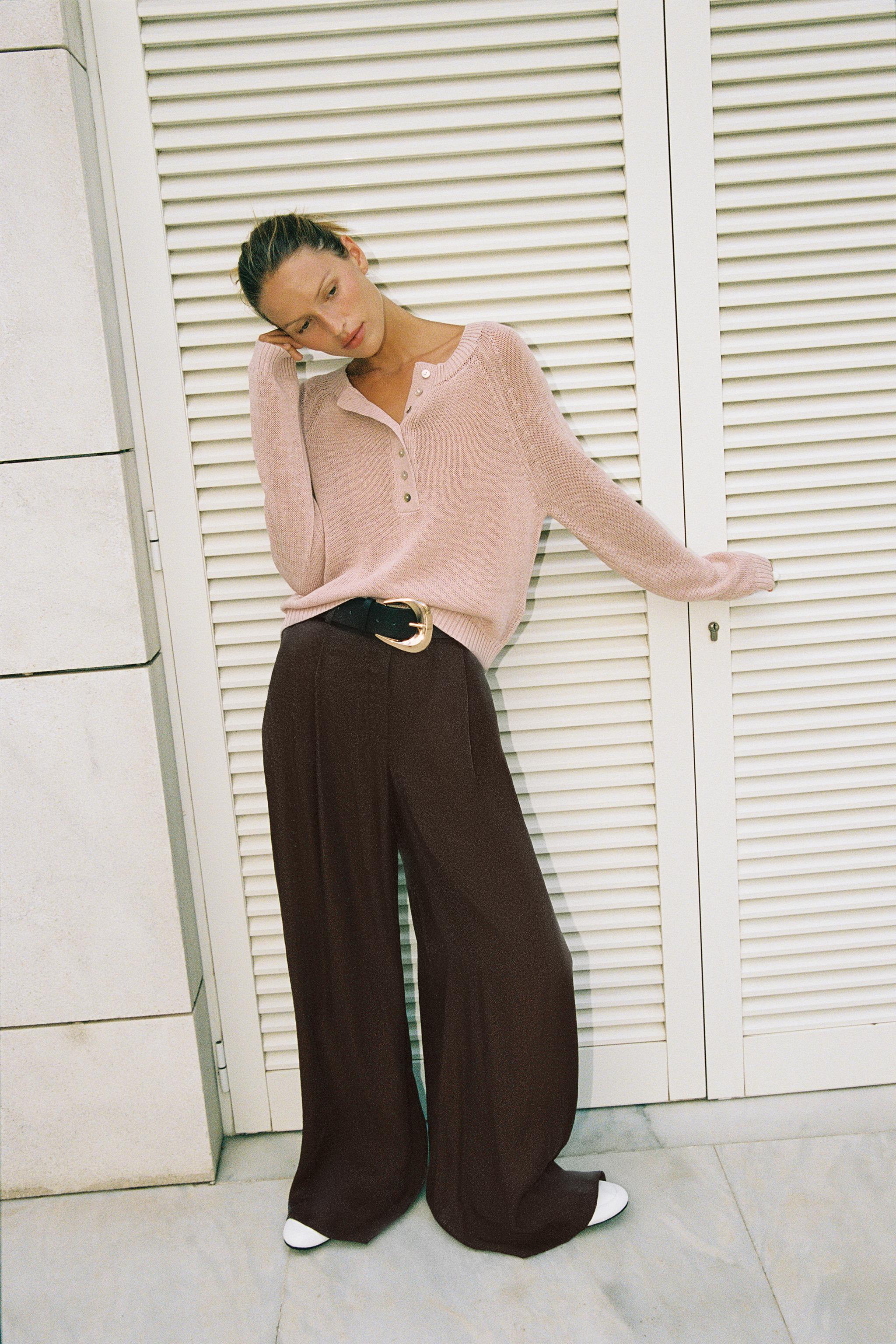 ZARA 벨티드 새틴 와이드 팬츠