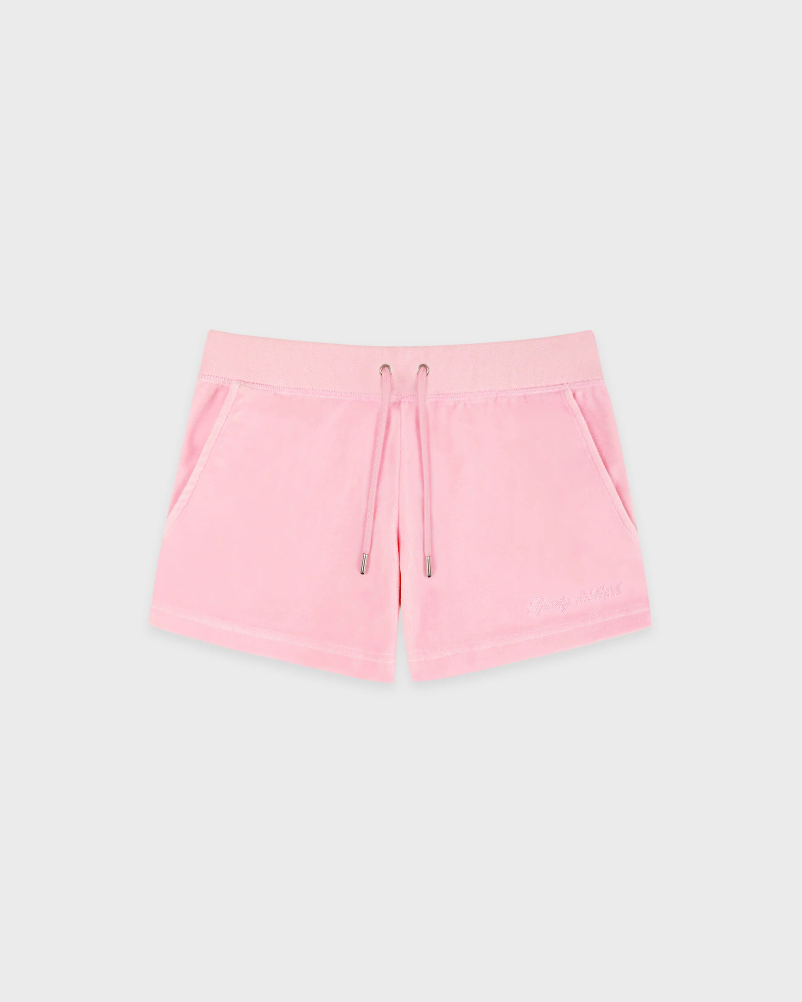 SPORTY & RICH 라인스톤 벨벳 미니 캐주얼 쇼츠