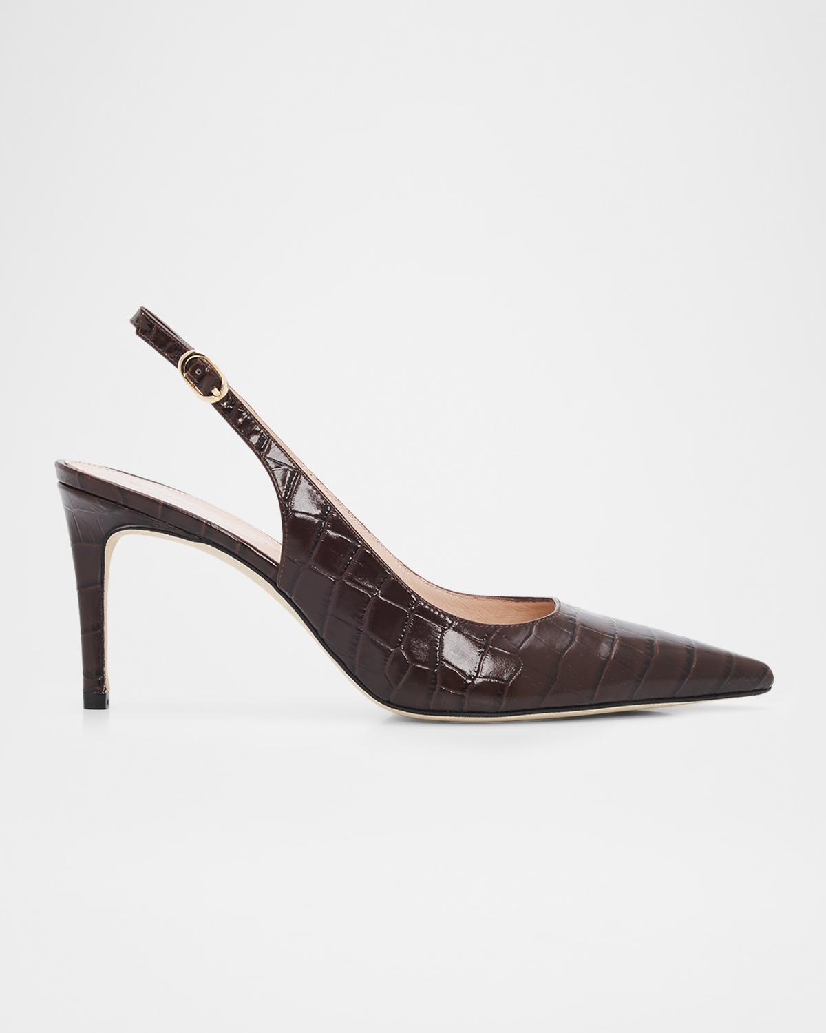 STUART WEITZMAN 75mm 스튜어트 파워 크록 엠보스드 가죽 슬링백 펌프스