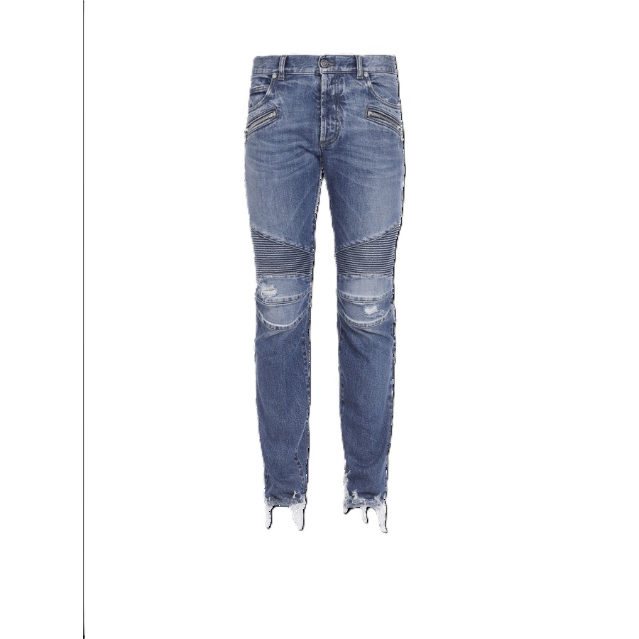 BALMAIN 남성 블루 리브드 테이퍼드 진