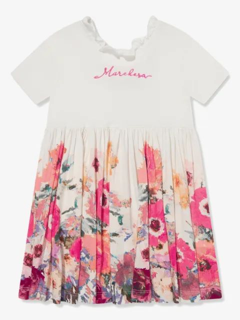 MARCHESA KIDS COUTURE 로고 자수 플로럴 드레스