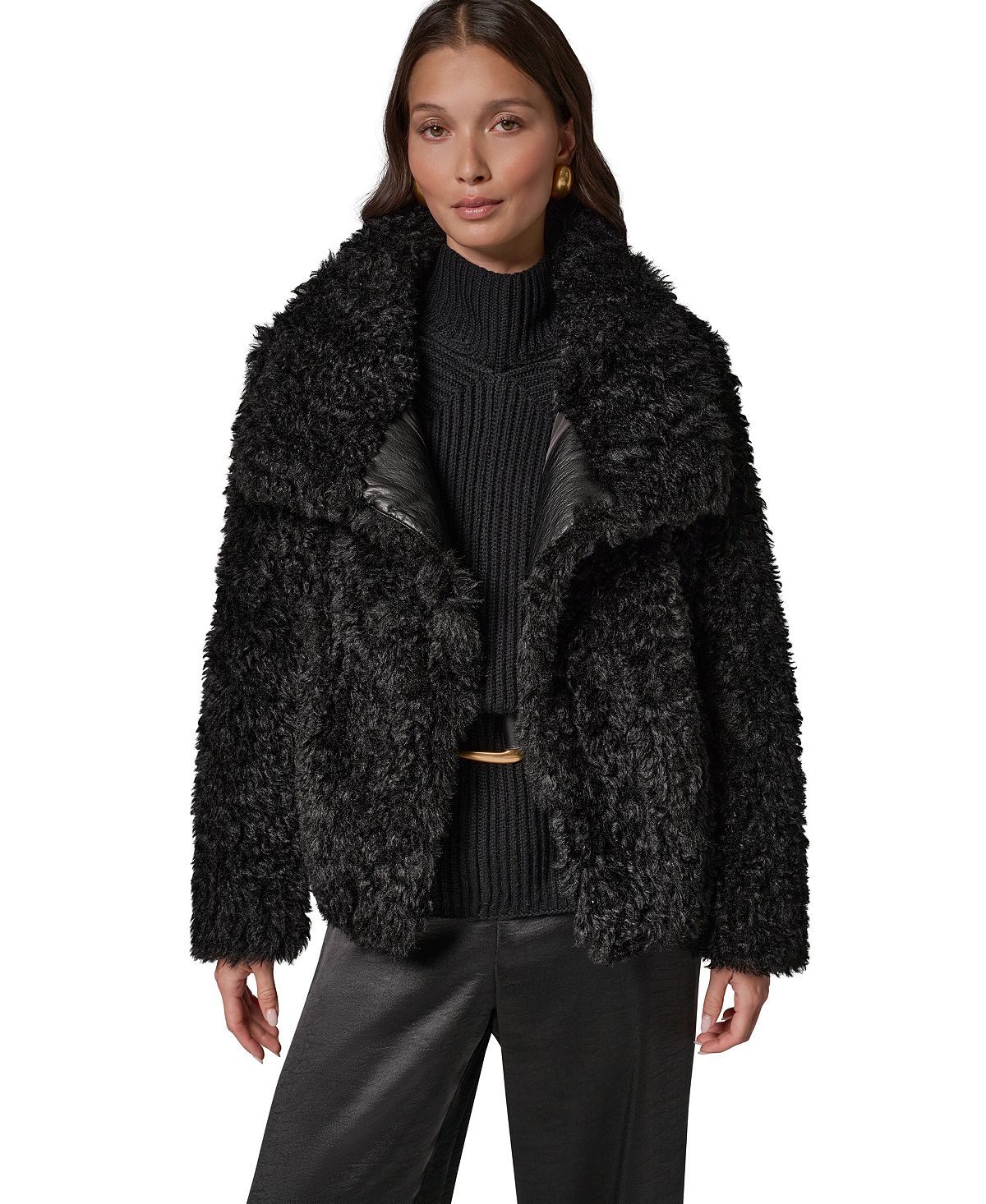 Donna Karan/ DK  여성 테디 목 넥 페이크 퍼 자켓