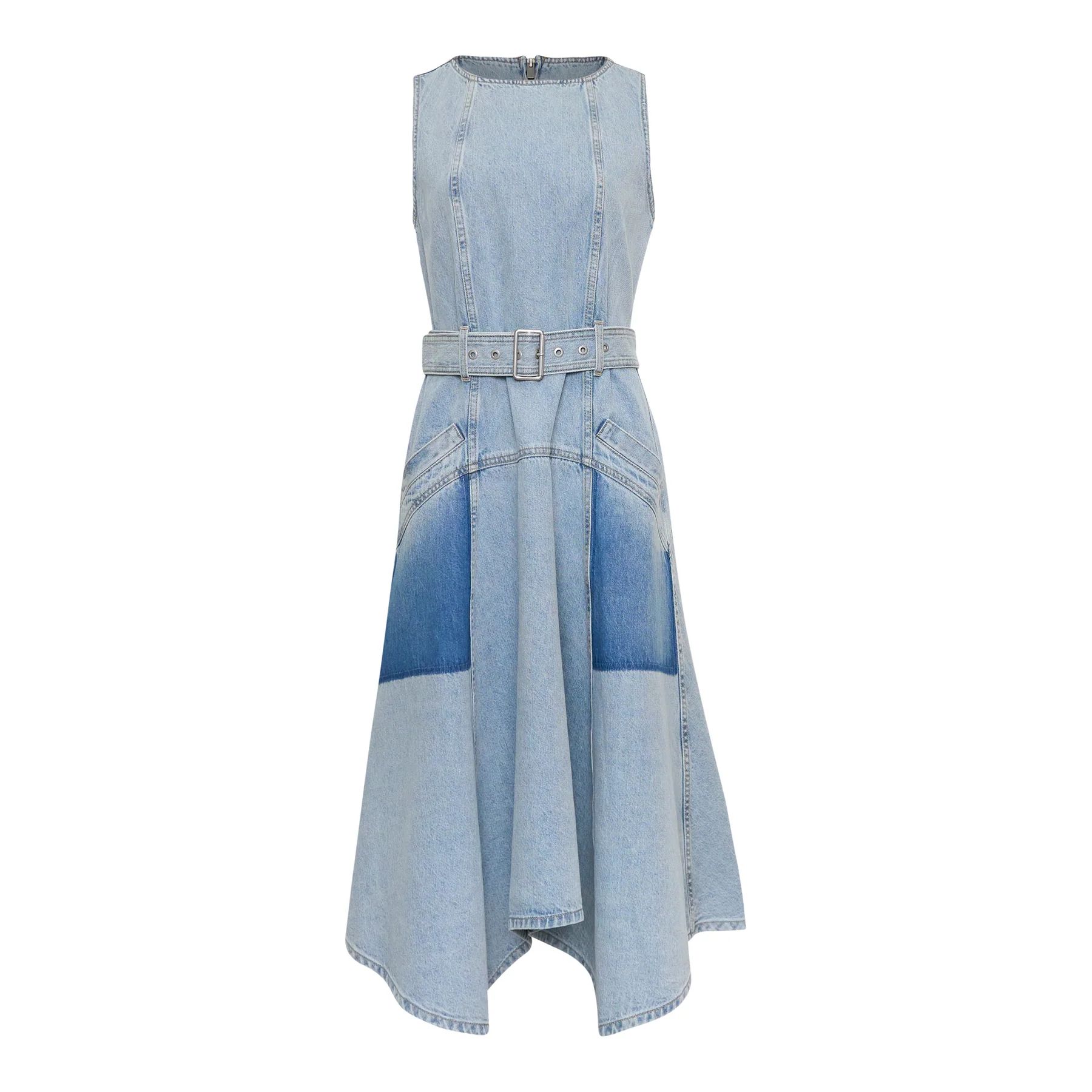 3.1 PHILLIP LIM 고스트 패치 벨티드 슬리브리스 미디 드레스