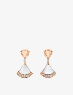 BULGARI 디바스 드림 18ct 로즈 골드 0.18ct 브릴리언트 컷 다이아몬드 모더 오브 펄 귀걸이