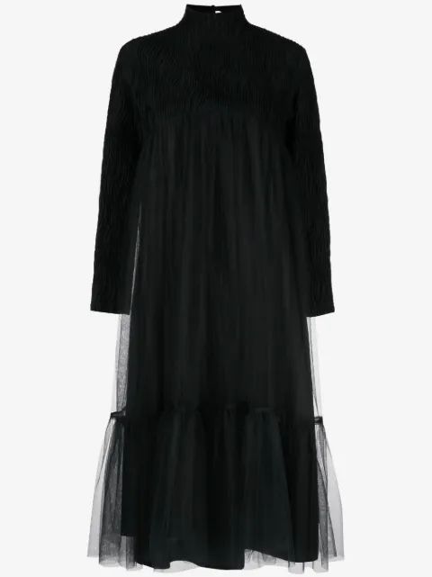 Noir Kei Ninomiya 하이넥 튤 오버레이 미디 드레스