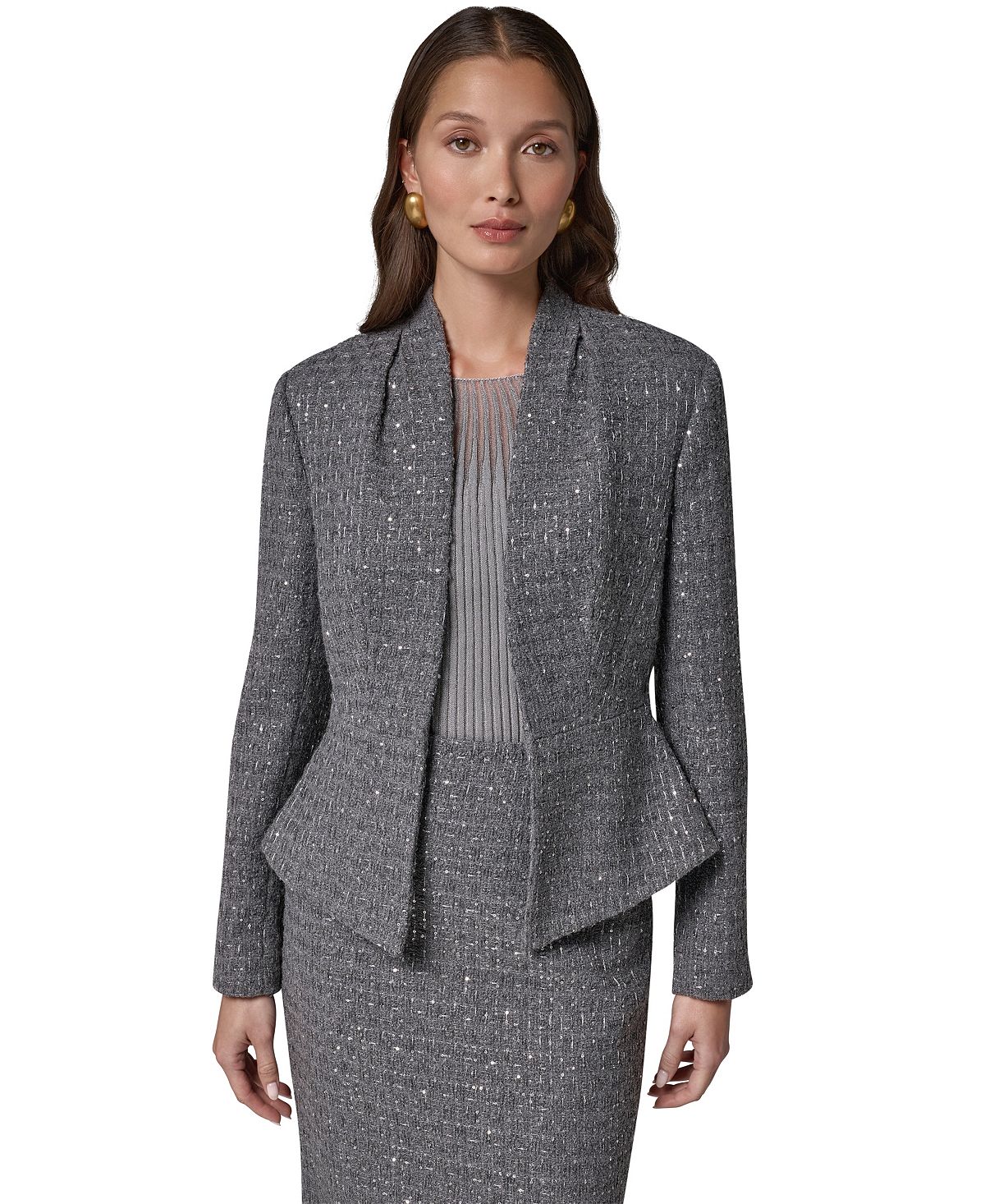 Donna Karan/ DK  여성 페플럼 시퀸 크롭 자켓